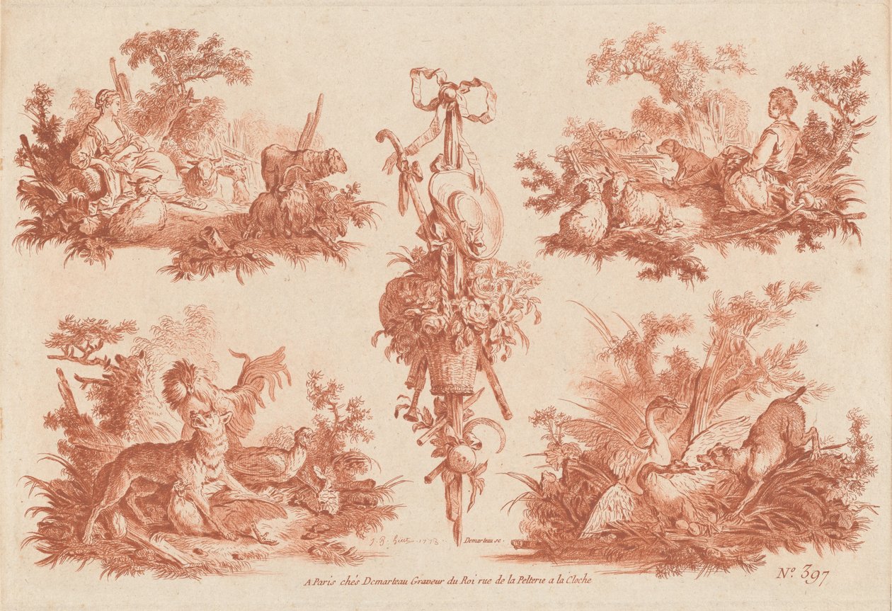 Due vignette pastorali, due vignette di caccia e un trofeo da the Elder and Jean Baptiste Hüet Gilles Demarteau