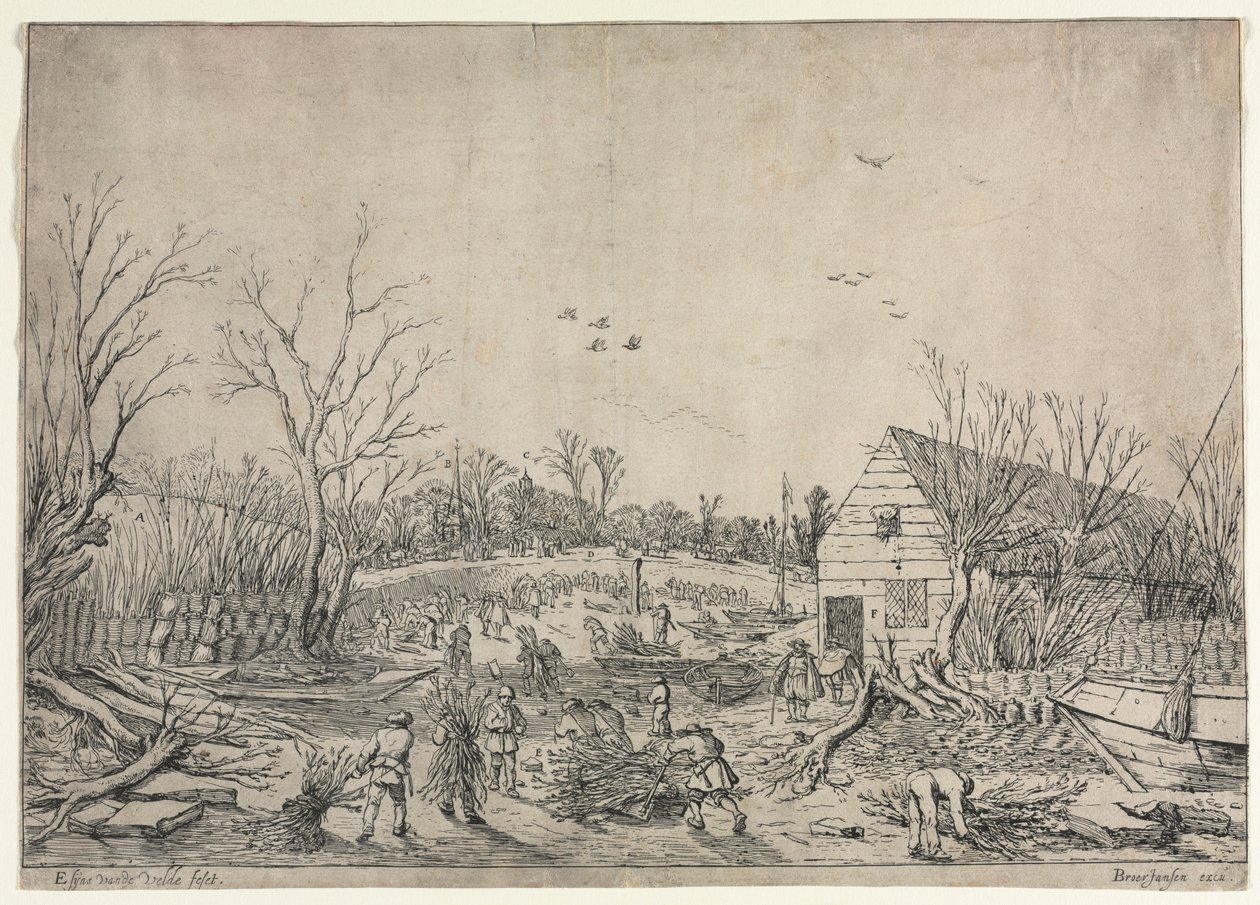 La Grande Inondazione del 10 gennaio 1624 o Riparazione della Diga Rottura sul Fiume Lek a Vianen, 1624 da van de Velde Esaias
