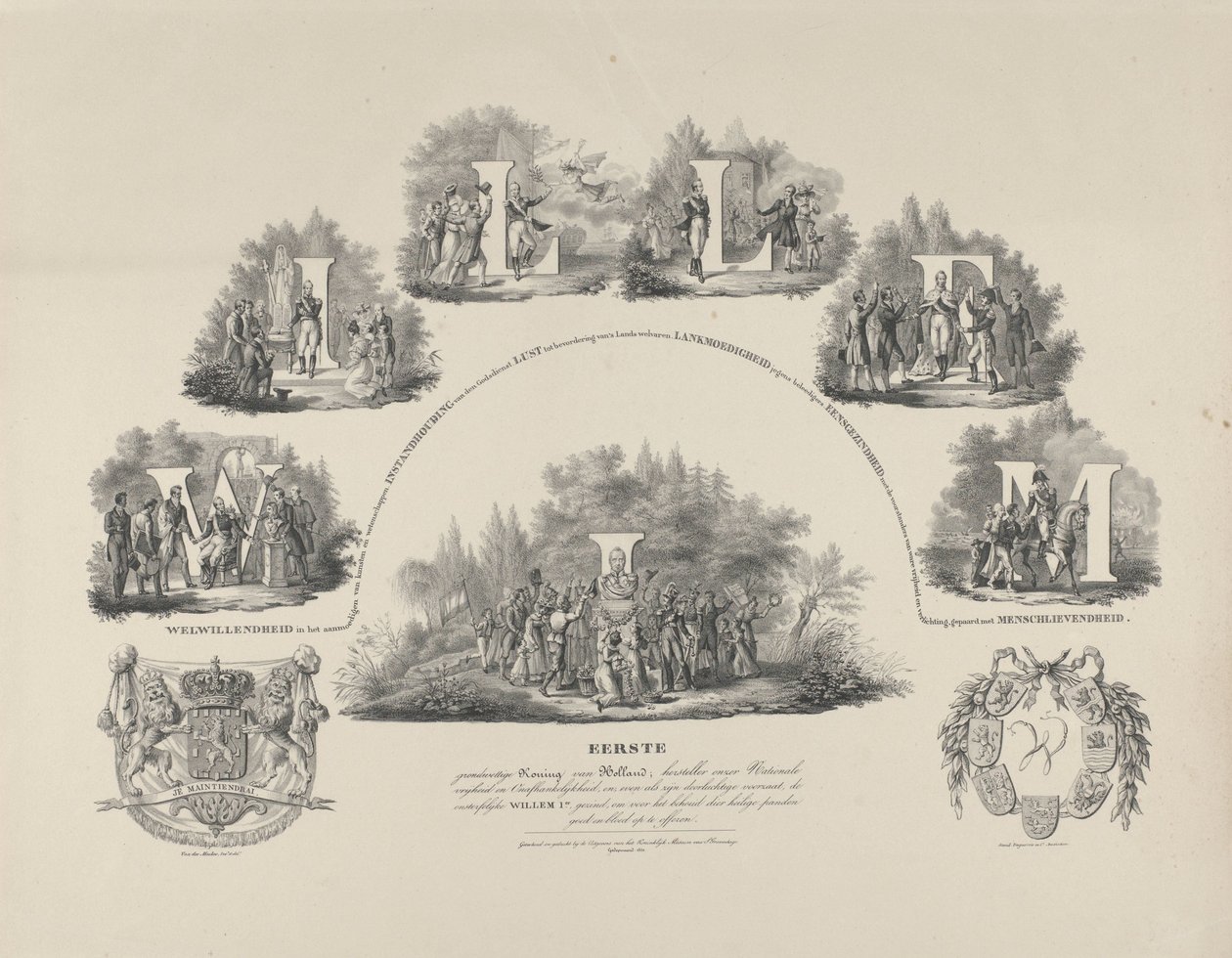 Allegoria delle virtù del re Guglielmo I, 1831 da van der Meulen