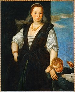 Ritratto di donna con un bambino e un cane - Portrait de femme avec un enfant et un chien ...