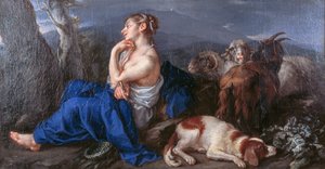 Erminia scrive il nome del suo amato sul tronco di un albero, di Francesco Fernandi detto l