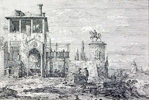 Paesaggio con un monumento equestre (incisione) da Canaletto
