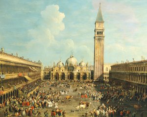 Corrida o caccia al toro in Piazza San Marco, di Giovanni Antonio Canal, detto Canaletto e Giovanni Battista Cimaroli, olio su tela, 99x145 cm da Canaletto