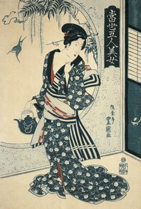 Giovane donna che tiene una teiera da Toyokuni II