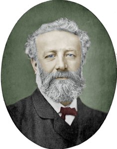 Jules Verne (1828-1905) romanziere francese, fotografia di Nadar, immagine colorata