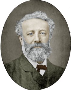 Jules Verne (1828-1905) romanziere francese, fotografia di Nadar, immagine colorata