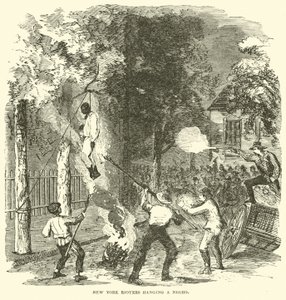 Rivoltosi di New York che impiccano una persona di colore, luglio 1863 (incisione)