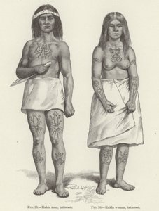 Donna e uomo Haida tatuati (incisione) da (after) American School