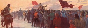 Folla di sostenitori del leader rivoluzionario russo Alexander Kerensky