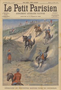 Cavalleria francese che pratica rapide discese ripide a cavallo
