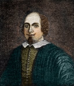Ritratto del drammaturgo inglese William Shakespeare, incisione da un dipinto anonimo del XVIII secolo da (after) English School