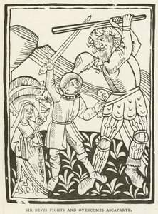 Sir Bevis combatte e sconfigge Ascaparte (incisione) da (after) English School