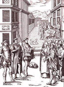Il banditore che suona la tromba da (after) Flemish School