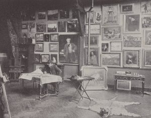 Il pittore francese Alfred Philippe Roll nel suo studio da (after) French Photographer
