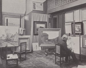 Pittore francese Jean Charles Cazin nel suo studio