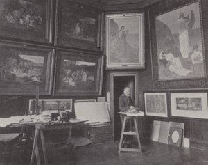Pittore francese Pierre Puvis de Chavannes nel suo studio da (after) French Photographer