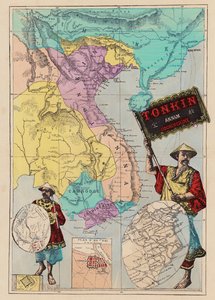 Mappa di Tonkin, Annam, Cochinchina (incisione colorata)