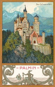 Castello di Neuschwanstein, Baviera (cromolitografia)