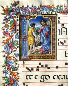 Lettera decorata che raffigura la tentazione di Cristo Miniatura di Liberale da Verona da (c.1445 1527) Liberale da Verona