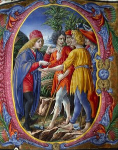 Lettrine decorate rappresentanti la parabola dei vignaioli omicidi (Vangelo secondo Matteo Mt 21, 33-43) da (c.1445 1527) Liberale da Verona