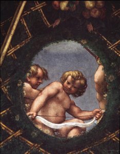 Angeli che guardano fuori da una finestra - Affresco da (c.1489 1534) Correggio