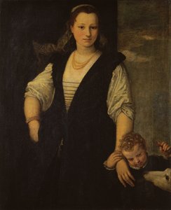 Ritratto di una donna con un bambino e un cane
