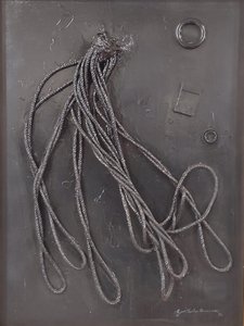 G. C. Riccardi, Combustione n. 3, 1990, Gemischte Medien auf Leinwand, 60x80, Arpino, Stiftung Umberto Mastroianni, Italia. da Gian Carlo Riccardi