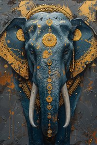 Dipinto astratto maestoso elefante blu indiano per decorazioni moderne da parete da F. Abderrahim