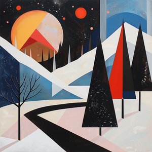 Forma geometrica con alberi astratti e paesaggio invernale per decorazione del soggiorno da F. Abderrahim