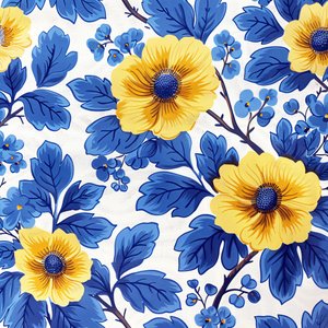 Motivo floreale blu e giallo per stampe d