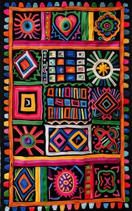 Motivo di tappeto tradizionale naif colorato per stampe su tela e decorazione da parete da F. Abderrahim