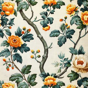 Arte murale personalizzata: motivo floreale verde e arancione da F. Abderrahim