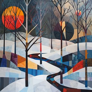 Alberi e paesaggio invernale, forma geometrica astratta per stampe murali da F. Abderrahim