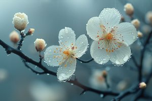 Fiori bianchi sotto la rugiada del mattino per decorazione murale zen da F. Abderrahim