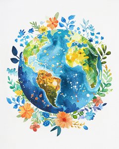 Decorazione murale della pace: acquerello boho del pianeta terra per asilo nido da F. Abderrahim