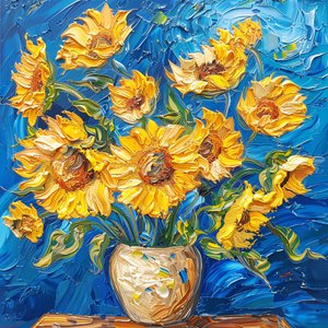 Dipinto acrilico: girasoli dai colori vivaci in stile Van Gogh, stampe murali da F. Abderrahim
