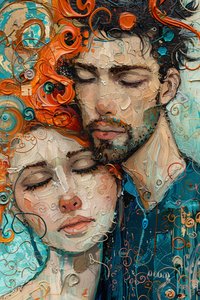 Pittura digitale: un uomo e una ragazza, un uomo in abbraccio e amore, stampe su tela da F. Abderrahim