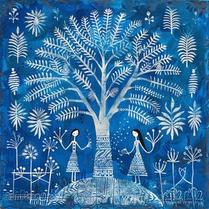 Donne sotto un albero in blu da F. Abderrahim