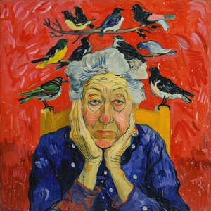 Donna con uccelli sulla testa stile Matisse