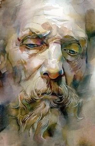 Vecchio saggio con barba bianca