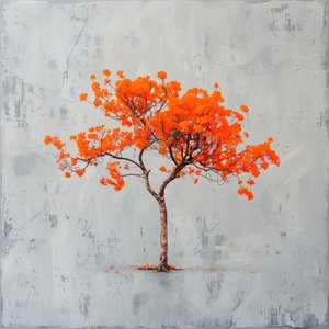 Minimalismo: Foglia arancione e sfondo grigio