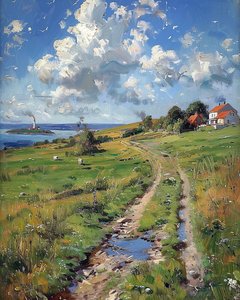 Paesaggio panoramico di primavera nella Francia rurale, decorazione murale per camera da F. Abderrahim
