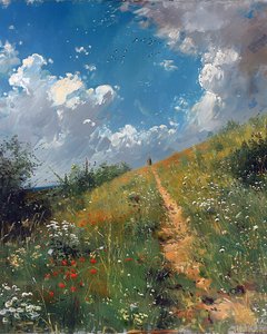 Paesaggio con campagna ondulata, decorazioni murali e stampe su tela da F. Abderrahim