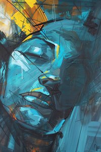 Volto di donna astratto, decorazione murale per il soggiorno