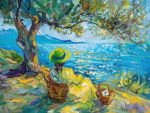 Colorato astratto pittura ad olio donna moderna con verde e blu, Wall Decor da F. Abderrahim