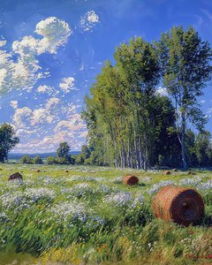 Campo di grano e fiori in un paesaggio primaverile, decorazioni murali e stampe su tela