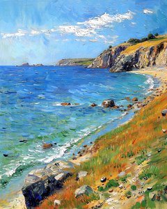 Paesaggio con sponde rocciose, idee per decorazioni murali classiche da F. Abderrahim
