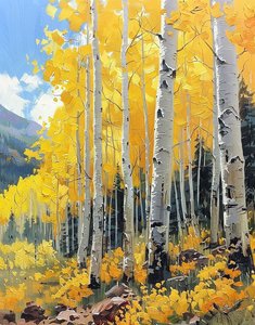 Alberi di betulla con foglie gialle e tronchi bianchi in autunno, idee di decorazione murale