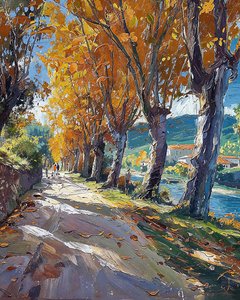 Strada di campagna attraverso il bosco, paesaggio impressionista da F. Abderrahim