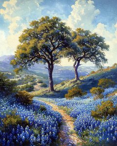 Un sentiero in un paesaggio costeggiato da fiori di lavanda, Stampe su tela personalizzate